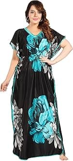 Women's Printed Satin Kaftan Nighty, Maxi