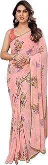 MOHIT CREATIONS Women's Party Wear Georgette Printed Border Ready To Wear Saree With Unstiched Blouse Piece