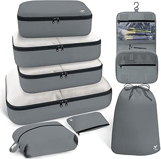 HOTOR Packing Cubes for Suitcases - 8 Pieces, Light Packing Cubes for Travel, Premium Suitcase Organizer Bags Set, Space-Saving Luggage Organizers, Travel Accessories and Essentials, Grey