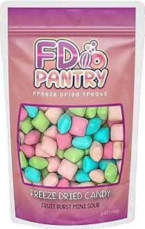 Freeze Dried Fruit Bursts Candy - Mini Sour l Hard Candy Mix 5oz Treat Snack Gift Bag Cherry, Strawberry, Blue Raspberry, Watermelon Freeze-Dried Candies