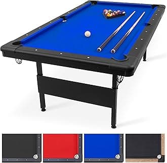 GoSports 7 ft Billiards Table - Portable Pool Table - Includes Full Set of Balls, 2 Cue Sticks, Chalk, and Felt Brush - BLUE