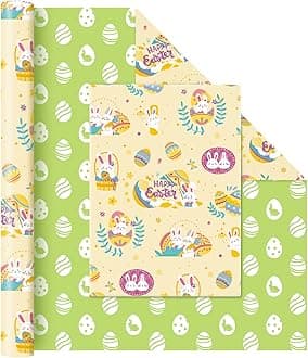 WERNNSAI Easter Gift Wrapping Paper Roll - 1 Roll 17”x 33 ft Easter Eggs Wrapping Paper for Kids Yellow Spring Packing Supply for Spring Festival Party Decor Baby Shower Favor