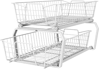 ClosetMaid 11 in. Pull Out Cabinet Organizer, 2 Tier, Heavy Duty, Slide Out Pantry Shelves Drawers for Kitchen, Bathroom, White