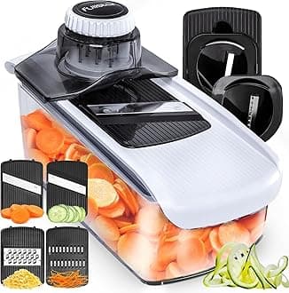 Fullstar Kitchen Mandoline Vegetable Slicer - Mandoline Slicer Spiralizer & Julienne Cutter for Veg Cucumber Onion Potato Carrot - Cheese Grater - Kitchen Tools & Gadgets (PRO 6-in-1, White)