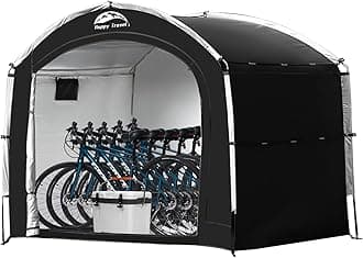 Happy Travel Bike Storage Shed Tent,Outdoor Portable Bicycle Storage Sheds with 210D Oxford Fabric PU4000 Waterproof for 2/3/4/6/8 Bikes,Bike Covers Shelter for Motorcycle,Garden Tools,Toys,Lawn Mower