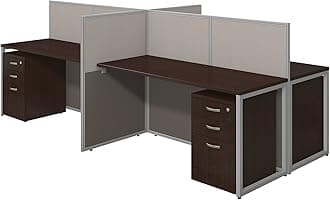 Bush Business Furniture Easy Office 60W 4 Person Cubicle Desk with File Cabinets and 45H Panels in Mocha Cherry