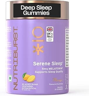 Nutriburst Serene Sleep 5MG Melatonin Gummies for Quality Deep Sleep, Fresh Wake Up | No Stress & Anxiety | Natural Non-Addictive, Non Habit Forming Sleep-Aid | Mango Flavor (30 Gummy)