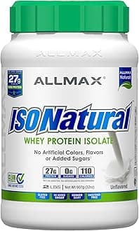 ALLMAX ISONATURAL Whey Protein Isolate, Unflavored - 2 lb - 27 Grams of Protein Per Scoop - Zero Fat & Sugar - 99% Lactose Free - with Prebiotics - No Artificial Flavors - Approx. 31 Servings