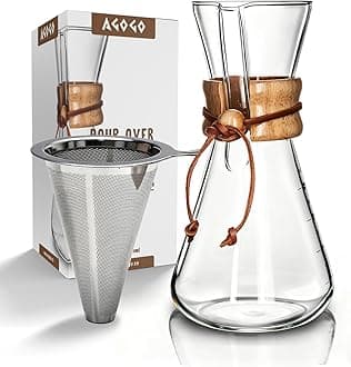 Pour Over Coffee Maker Glass - 6/8/10 Cup Barista Kit with 304 Stainless Filter for Home, Office, Camping, Cafes - Easy Clean Coffee Dripper Set (Rag&Brush Included) (6 Cup/20 oz)