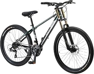 FitTrip Super Dominator 26T Stunt Cycle | 21 SPD Shimano Gearset | DUALL Crown Suspension | 160MM Disk Brakes | Dual Tone Paintjob with Crystals | Unisex MTB (British Racing Green)