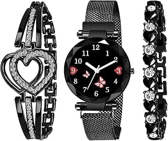 RUSTETAnalog Women's Watch (Black Dial Black Colored Strap)