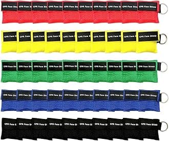50pcs CPR Face Shield Mask, Keychain Mask Disposable Emergency Kit CPR Face Shields for First Aid Cardiac Resuscitation Training