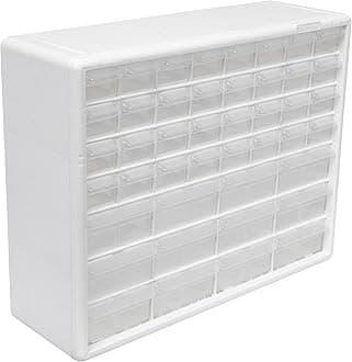 44-Drawer Plastic Drawer Storage Cabinet for Garage Organization, Bead Organizer, Building Bricks Storage, Teacher Toolbox, Makeup Organizer, 20" W x 6" D x 16" H, 10144 White