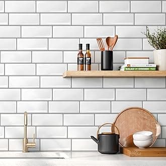 Livebor Peel and Stick Backsplash Wallpaper Kitchen Wallpaper 11.8inch x 393.7inch Tile Peel and Stick for Kitchen Countertop Tile Backsplash Contact Paper Waterproof Self Adhesive for Bathroom Vinyl