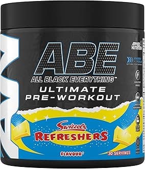 Applied Nutrition ABE All Black Everything Pre Workout Powder Energy, Physical Performance with Citrulline, Creatine, Beta Alanine, Caffeine, VIT B Complex (30 Servings, Swizzels Refreshers Lemon)
