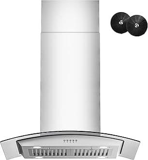 Island Range Hood 30 inch with 700 CFM, Ceiling Mount Kitchen Vent Hood Ducted/Ductless Convertible, Stainless steel stove hood with 3 speed fan, 4 lights, Tempered Glasss, Charcoal Filters