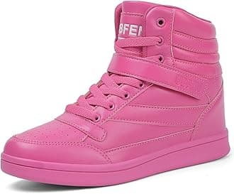 Womens High Top Sneakers with Hidden Wedge Heel Ankle Support 2 Inch Height Increase 80s Retro Casual Boots