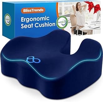 BlissTrends Seat Cushion,Thick Memory Foam Cushions for Office Chair, Car Seat, Airplane, Relieving Pressure Tailbone Sciatica Back Pain for Long Sitting Office Workers, Car Drivers 4.7in Thick Blue