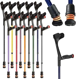 Flexyfoot Shock Absorbing Comfy Grip Adjustable Crutch – Improves Safety, Improves Comfort, Reduces Shocks & Jarring – Blue – Right Handed