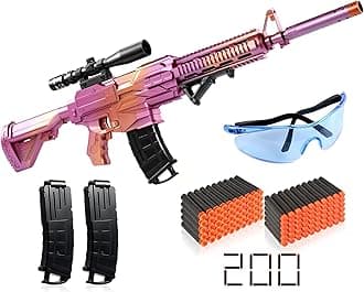 Automatic Toy Gun for Soft Foam Darts, Toy Gun for Boys 8-12 Years Old, Electric Toy Foam Blasters & Guns with 200 Foam Bullets, 2 Clips, 1 Goggle, Great Birthday Xmas Gifts for Kids Age 8+, Pink