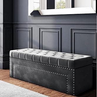 Duke Ottoman storage Box - Plush Velvet Storage Ottoman with Decorative Tacks- Ottoman Shoe Bench with Storage - Chesterfield Upholstered Coffee Table- End of bed Storage Bench, Blanket Box
