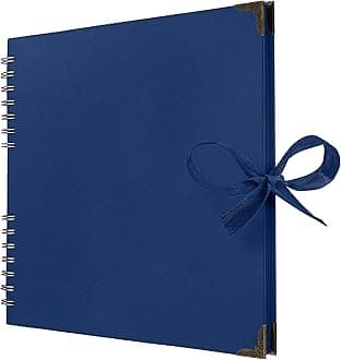 Bstorify 10 x 10 Inches Scrapbook Album 70 Pages Blue Thick Kraft Paper Corner Protectors, Ribbon Closure - Ideal for Your Scrapbooking, Art & Craft Projects (Blue, 10 x 10 Inch)