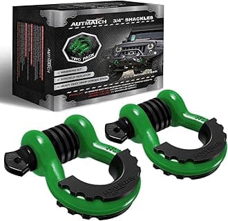 AUTMATCH D-Ring Shackle 3/4" (Set of 2) Approx 19 Ton Break Strength 7/8" Screw Pin Shackle Isolator with Washer Tow Strap Winch Off-Road Vehicle Recovery 3/4" Shackle Dark Green/Black