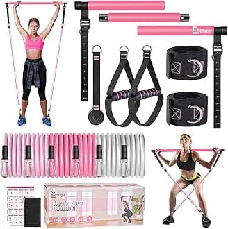Bbtops Pilates Bar Kit with Resistance Bands,3-Section Pilates Bar with Stackable Bands Workout Equipment for Legs,Hip,Waist and Arm,Exercise Fitness Equipment for Women & Men Home Gym Yoga Pilates