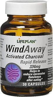 Lifeplan WindAway Rapid Release Activated Charcoal 334mg Supplement — (30 Capsules) — to Help Reduce Excess Flatulence