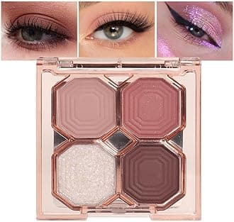 4Colors Eyeshadow Palette Makeup,Champagne Rose Gold Brown Matte Shimmer Natural Neutral Eye Shadow Palettes Highly Pigmented Naturing- Looking,Long Lasting Waterproof Blendable,Easy to Carry
