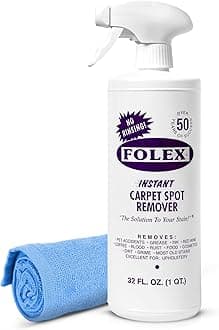 FOLEX Instant Carpet Spot Remover 32 oz – Powerful Stain Remover for Carpets, Upholstery & Rugs – Eliminates Pet Stains, Grease, Red Wine, Food, Makeup & More – With Reusable Cleaning Cloth – 1 Pack
