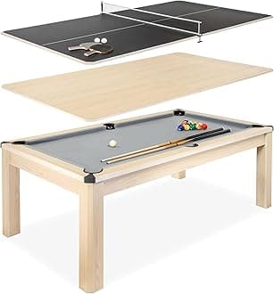 GoSports 3 in 1 Pool, Dining, & Table Tennis Combo Table and Storage Benches - 7 ft or 8 ft - Convertible Billiards and Table Tennis with Accessories