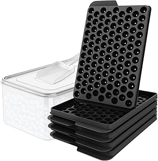 Mini Ice Cube Trays, 0.55” Tiny Pebble Ice for Iced Coffee & Cocktails, Fast Chill, Easy Twist Release, Stackable with Lid & Storage Bin (4 Pack, Black)