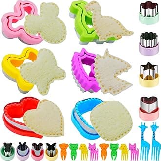 BANIC Uncrustable Sandwich Cutter, 24Pcs Sandwich Cutter and Sealer Set, Crustless Sandwich cutter Shapes Butterfly Unicorn Dino ect, Lunch & Bento Box Accessories,Bread Fruit Cookie Cutters for kids