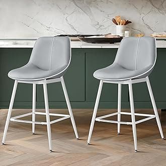 VASAGLE Bar Stools Set of 2, Counter Height Bar Stools with Back, Ergonomic Backrest, Synthetic Leather, Metal Legs, 24.8-Inch Tall Barstools for Kitchen Island Home Bar, Easy Assembly, Dove Gray