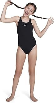 Speedo Girls' Essential Endurance + Medalist' Swimsuit, Neon Blue, 30 (Age 11-12)