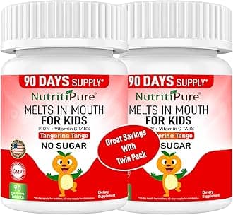 Kids Chewable Iron Supplement (Ferronyl®/Carbonyl Iron 9 mg with Vitamin C 30 mg) Tablet in Tangerine Tango Orange Flavor 90 Count (2 Bottles)