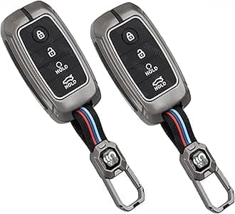 SHOPOFLUX Metal Key Cover Compatible with Kia Seltos | Sonet | Carens 4 Button Smart Key (Black) (Pack 2)