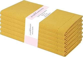 PurpleEssences Set of 6 Hemstitch Cloth Dinner Napkins 100% Cotton - Soft Durable Washable - Ideal for Wedding Spring Summer Easter - Perfect Everyday Use Table Linen 18x18 - Golden Yellow