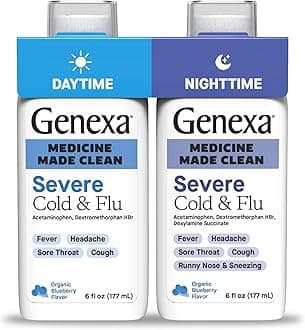 Clean Day + Night Cold & Flu Relief, Max Strength, Dye Free, 0% Artificial Additives, Acetaminophen Fever Reducer, Cough Suppressant, Antihistamine, Organic Blueberry Flavor, 12 fl oz (2 Pack)