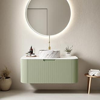 36" Floating Bathroom Vanity with Sink, Wall Mounted Bathroom Vanities with Ultra-Thin Marble Sink and Top, Large Drawer for Ample Storage Space and No Assembly Required, Light Green