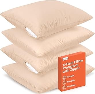 Niagara 4 Pack of Pillow Protectors with Zipper, Queen Size, Effective Dust Protection, Quiet, Stay in Place Pillow Covers, Breathable Case for Pillow Lifespan Extention (20x30 Inches, Beige)