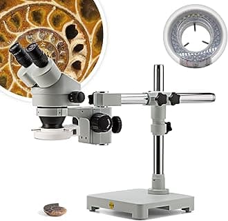 SWIFT S7 Professional Binocular Stereo Zoom Microscope,WF10X Eyepieces,3.5X-90X Magnification 0.7X-4.5X Objective,56-Bulb LED Ring Light, Single-Arm Boom Stand,0.5X and 2X Barlow Lens