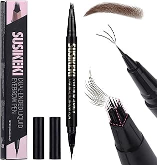 Dual Ended Microblading Eyebrow Pen - 2 in 1 Liquid Eyebrow Pencil with Brow-Fection Angled Brush & Precise Detail Brush-Tip, Shapes & Fills Hair-Like Brows, Lasts All-Day, Black Brown