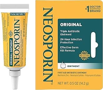 Neosporin Original First Aid Triple Antibiotic Ointment with Bacitracin Zinc for Infection Protection, Wound Care Treatment & Helps Minimize The Appearance of Scars for Minor Wounds, .5 oz