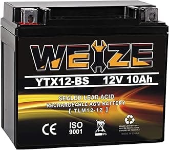 Weize YTX12-BS Motorcycle Battery High Performance - Maintenance Free - Sealed YTX12 BS AGM Rechargeable ATV Batteries compatible with Honda Kawasaki Suzuki Black