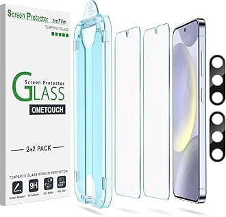 amFilm Auto-Alignment OneTouch for Samsung Galaxy S24+ Plus 6.7" Screen Protector + Camera Lens Protector, Tempered Glass, 30 seconds Installation, Bubble Free, Case Friendly, Anti-Scratch [2+2 Pack]