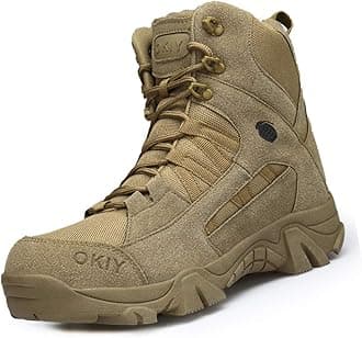 IYVW2021 Shoes Work Utility Footwear Military Tactical Mens Army Outdoor Sports Camping Hiking Work Combat Lace Up Breathable High Top Side Zipper Desert Leather Shoe Boots