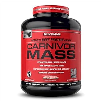 MuscleMeds Carnivor Mass Gainer Beef Protein Isolate Shake, 50 Grams Protein, 125 Grams Carbs, 0 Fat, 0 Sugar, Lactose Free, ChocolateFudge, 6 Pound