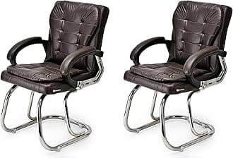 Principal Manager Office Visitor Study Home Reception Chair with arm Rest & Cushion seat Back (2, Coffee, Double Pipe Chrome Frame)